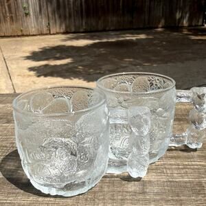 Vintage 1993 McDonalds Flintstones RocDonalds Glass Mugs Set Of 2 Bone Handle